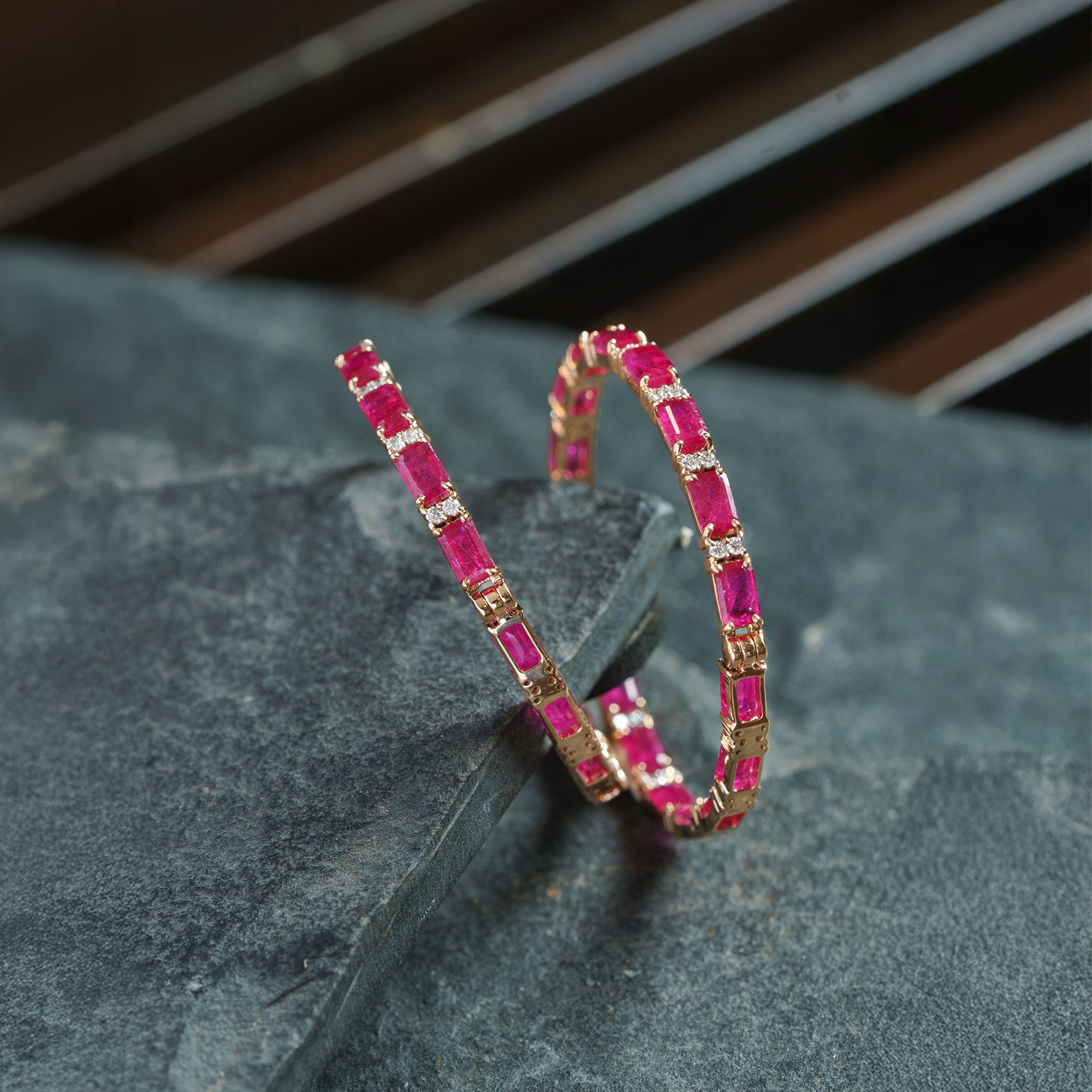 Rosebud Ruby and Diamond Hoops