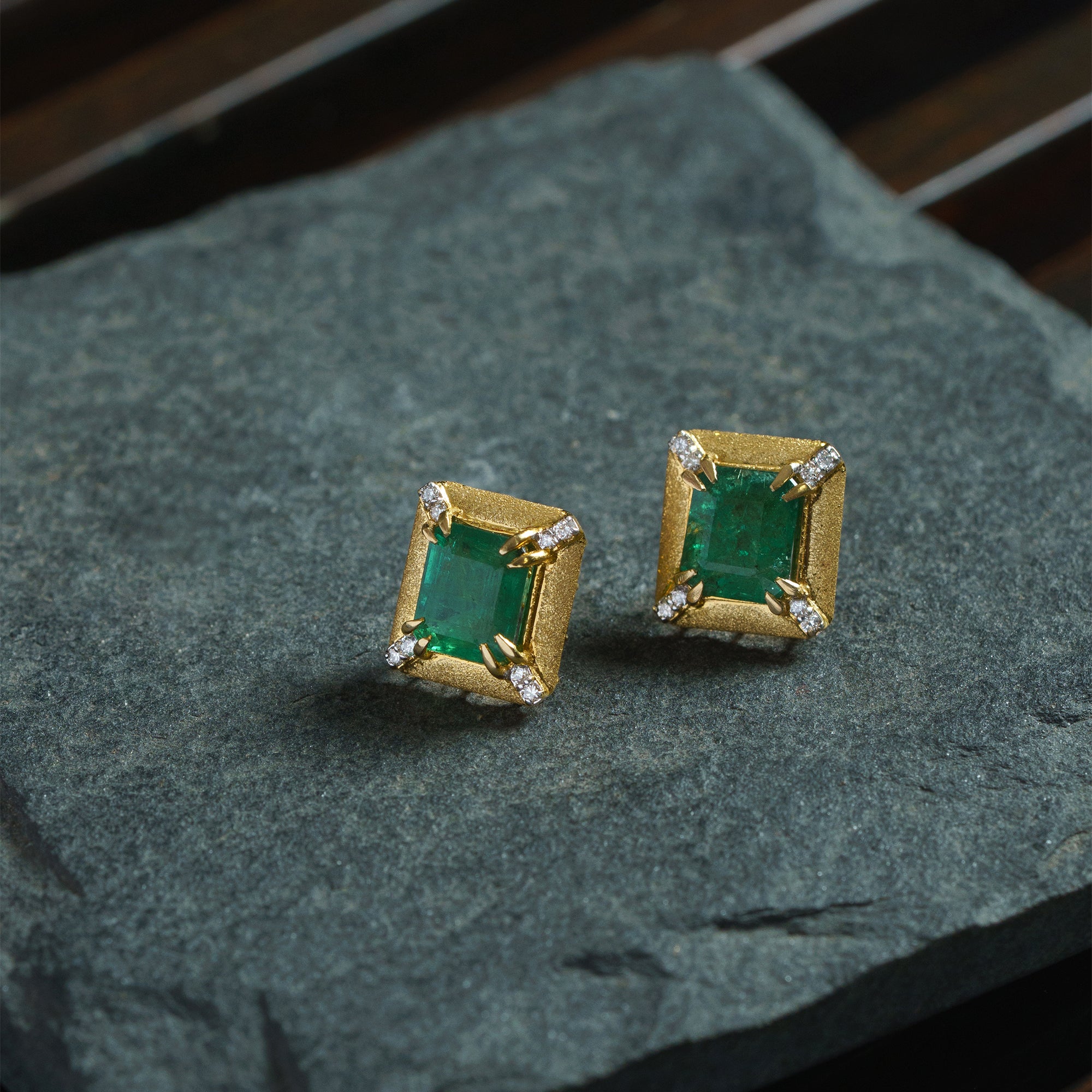 Zinnia Emerald and Diamond Earrings