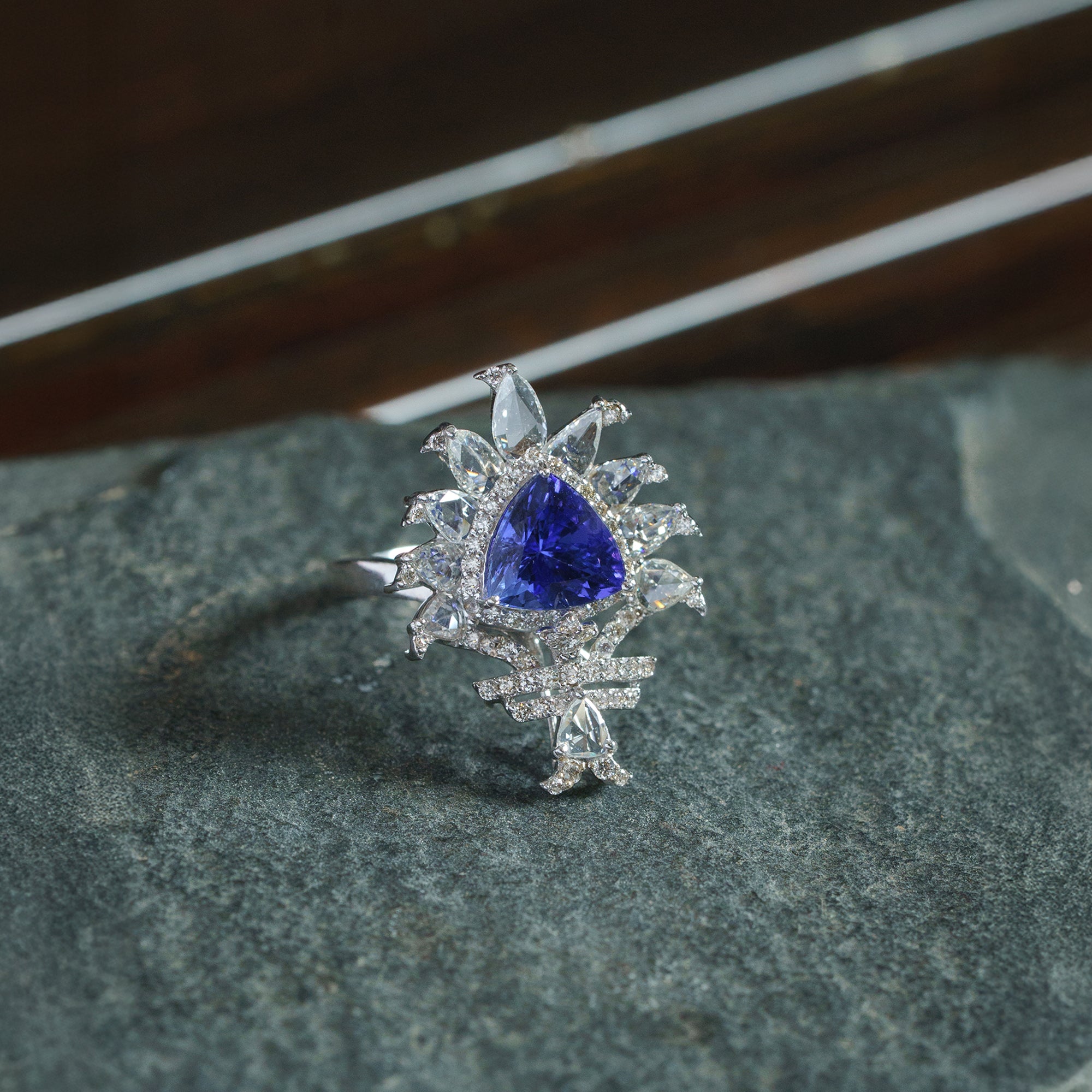 Tiara Tanzanite and Rose Cut Diamond Ring