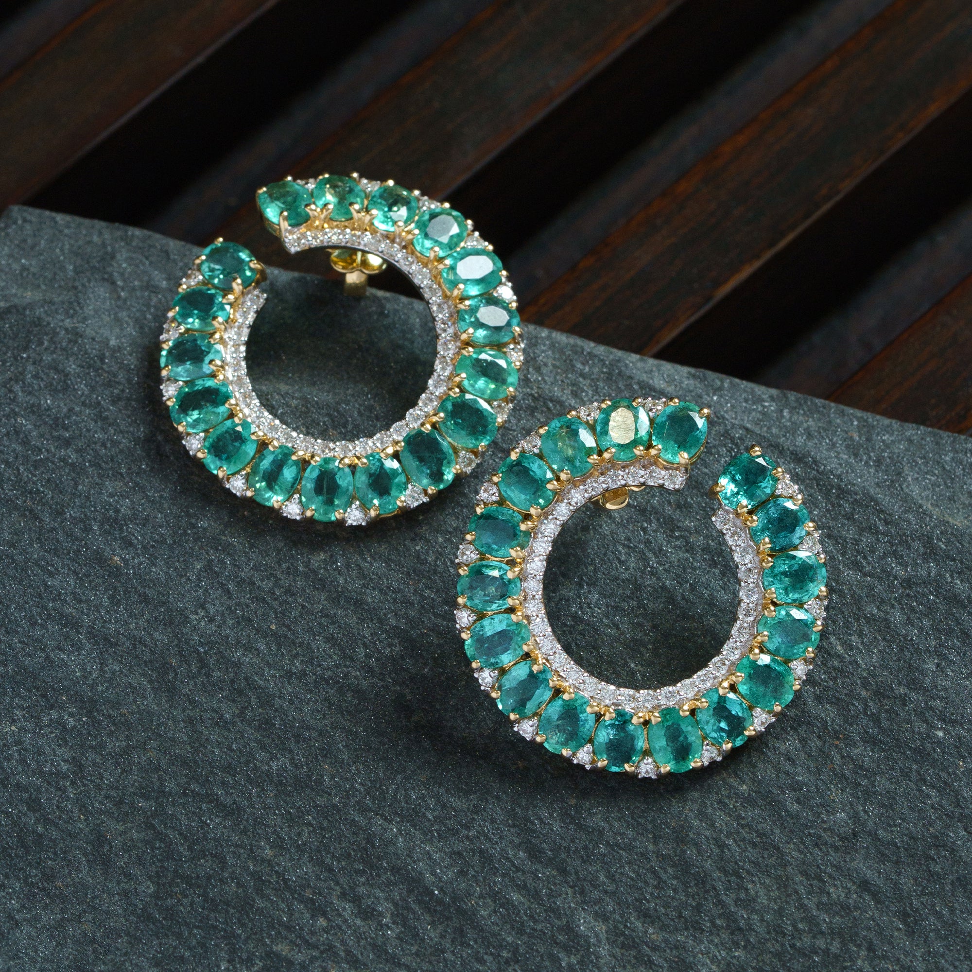 Zoe Emerald and Diamond Hoops