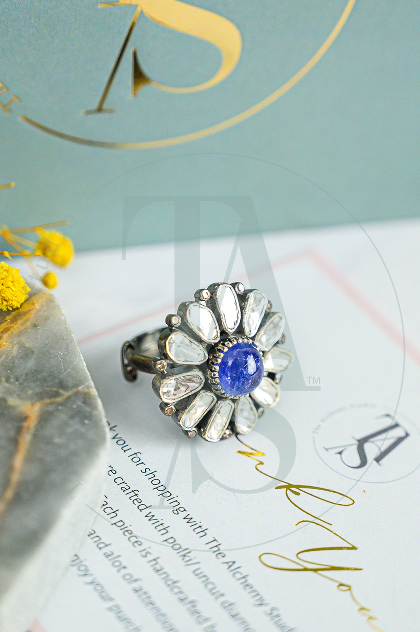 Amara Tanzanite Uncut Diamond Flower Ring