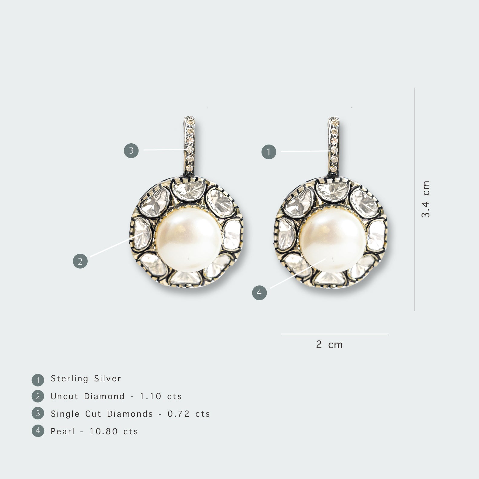 Ray Polki Pearl Earrings