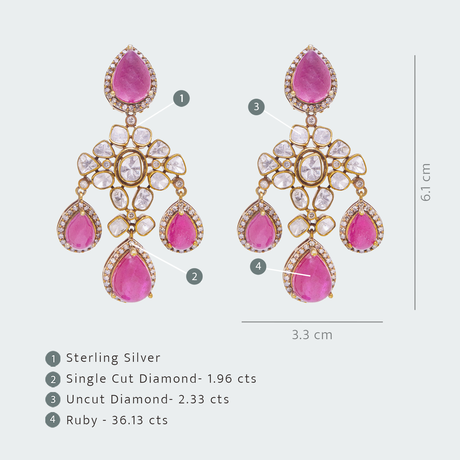 Ruby Polki Drop Flower Earrings
