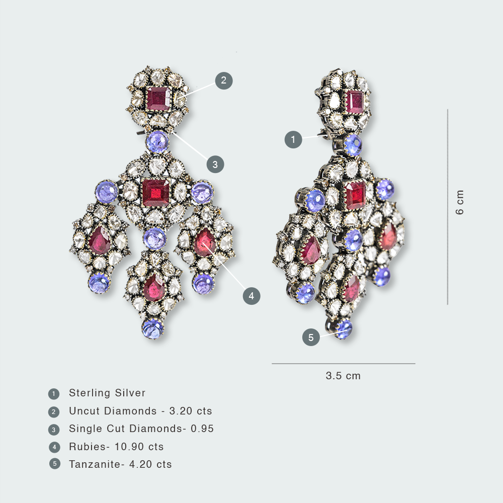 Chandelier Tanzanite Ruby Earrings