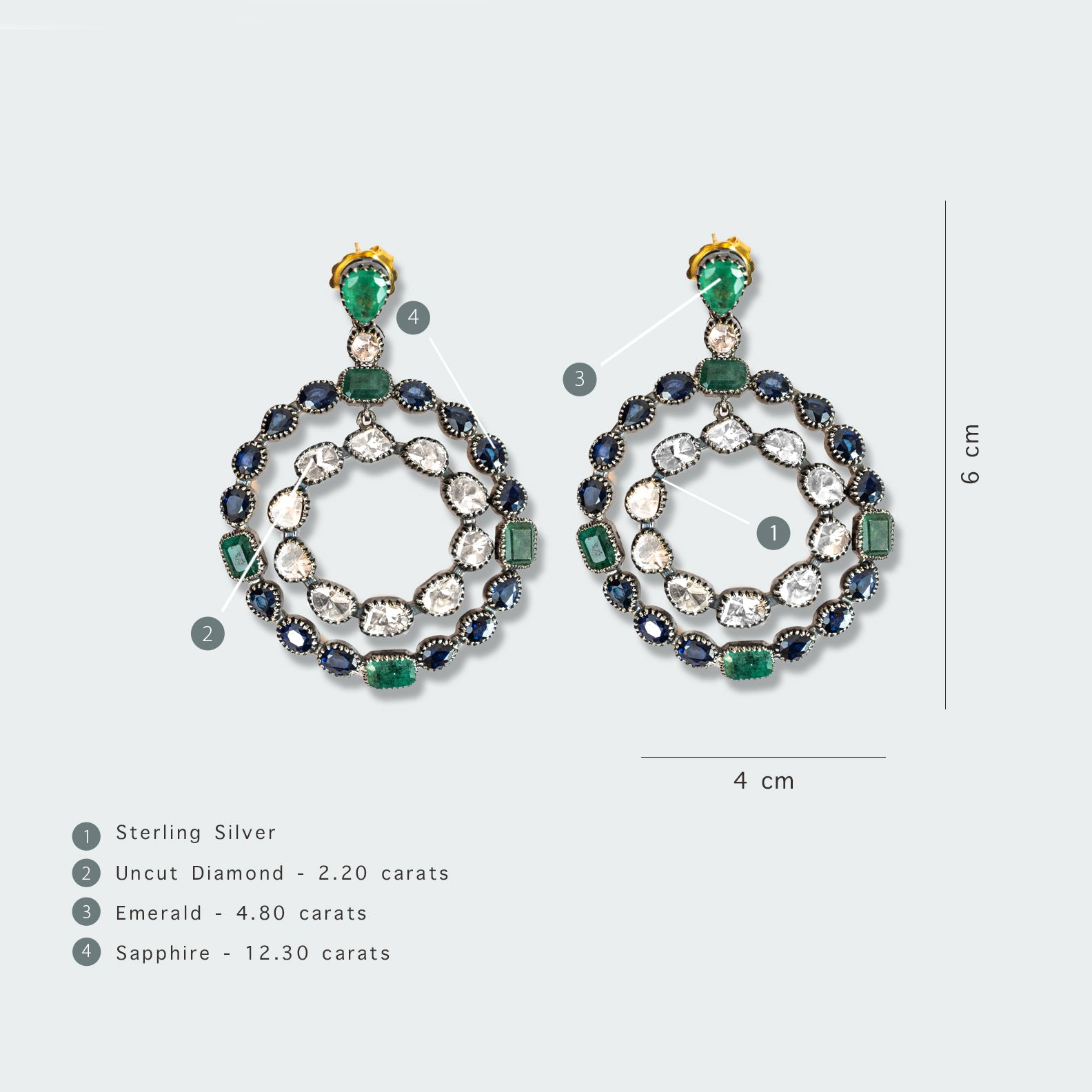 Sapphire and Emerald Polki Hoops