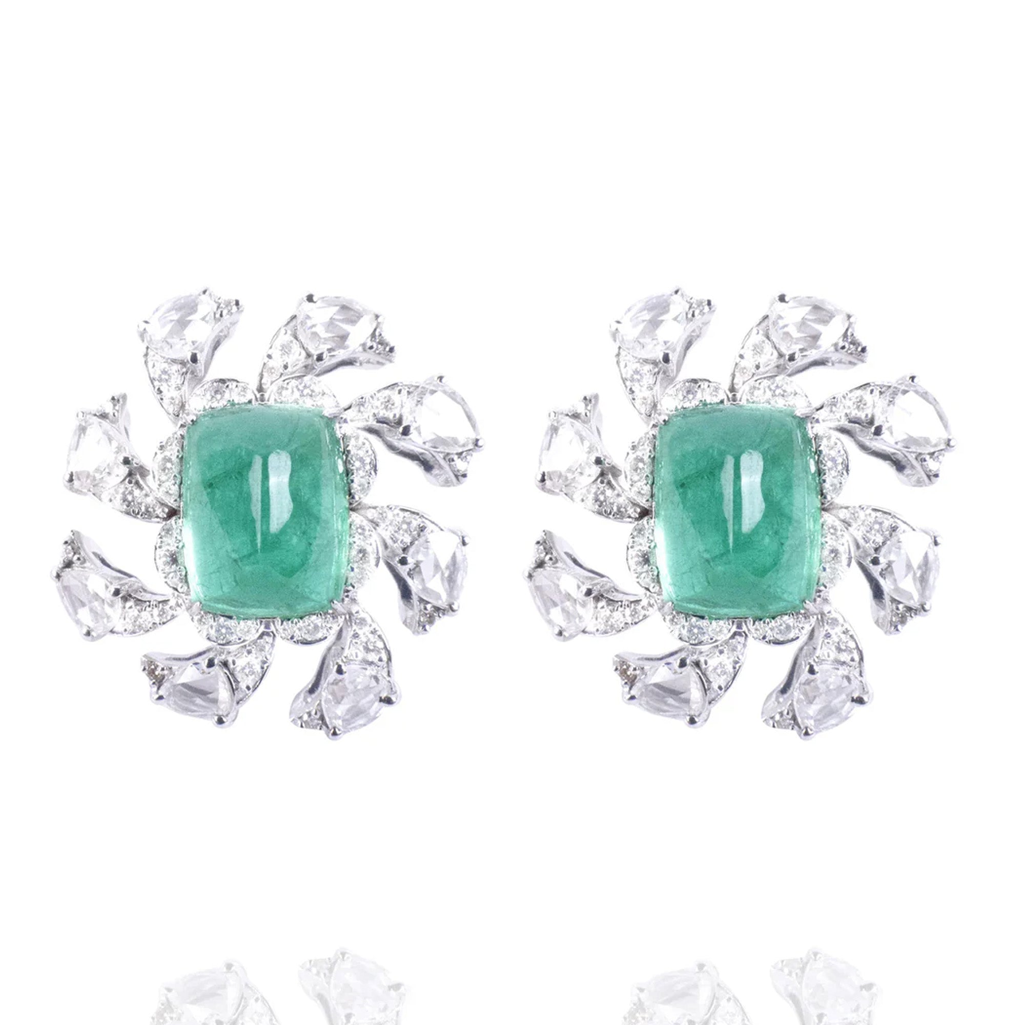Seraphim Rose Cut Diamond Emerald Earrings
