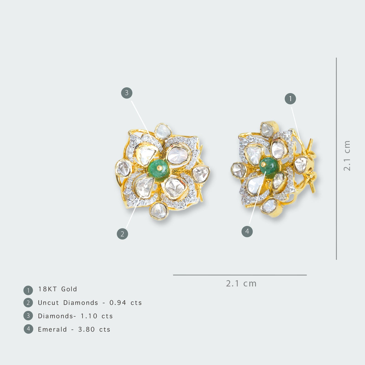 Shay Mini Polki and Emerald Flower Earrings