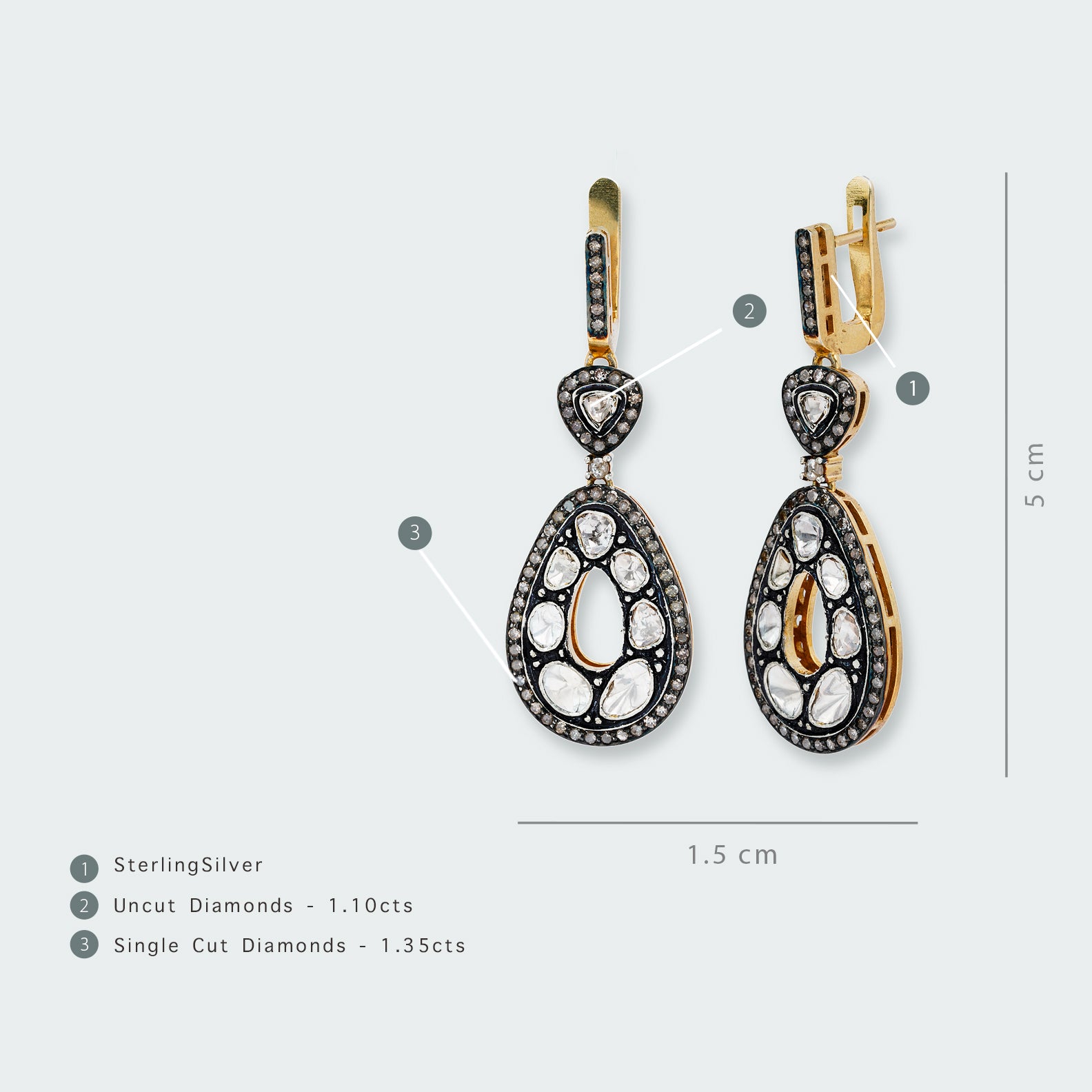 Silver Lining Polki Drop Earrings