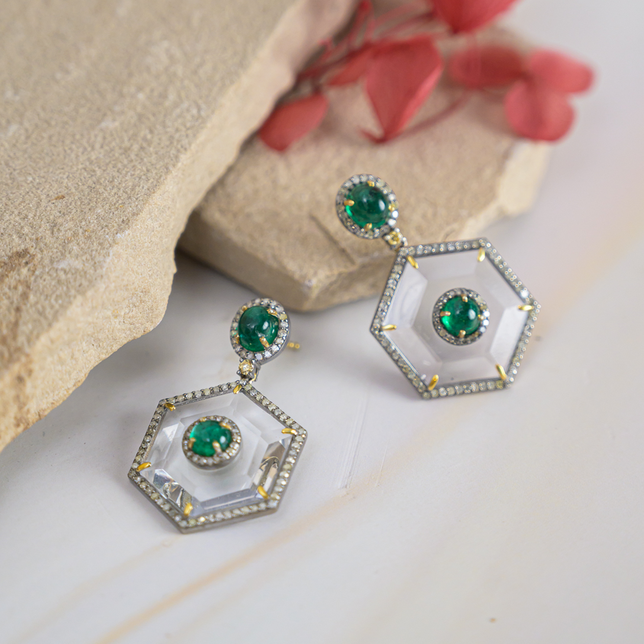 Marini Diamond Emerald Crystal Earrings