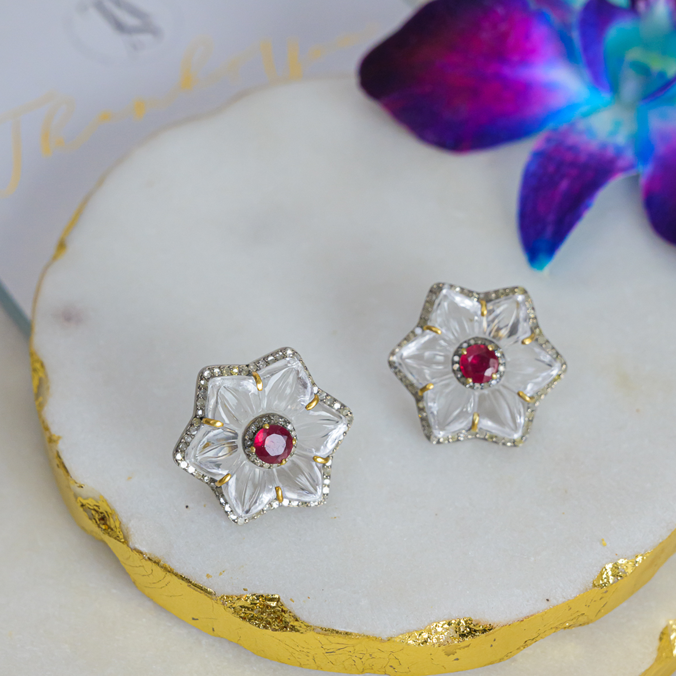 Sasha Diamond Ruby Crystal Earrings