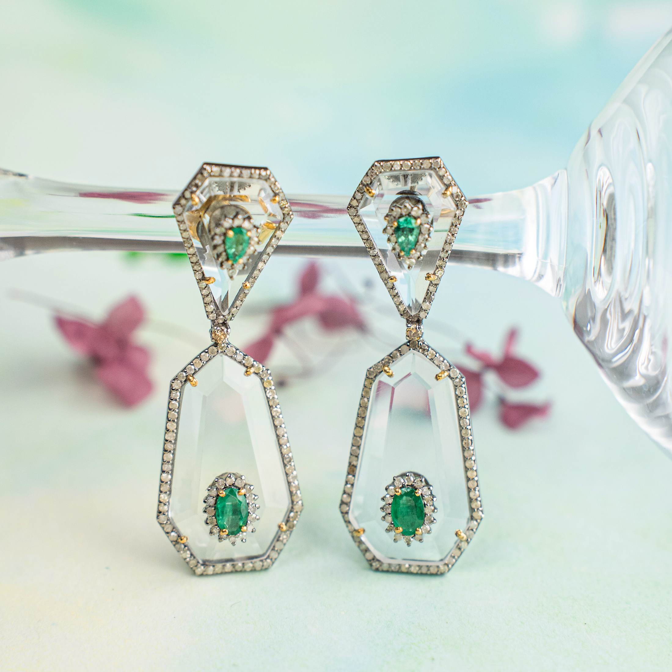Larique Diamond Emerald Crystal Earrings