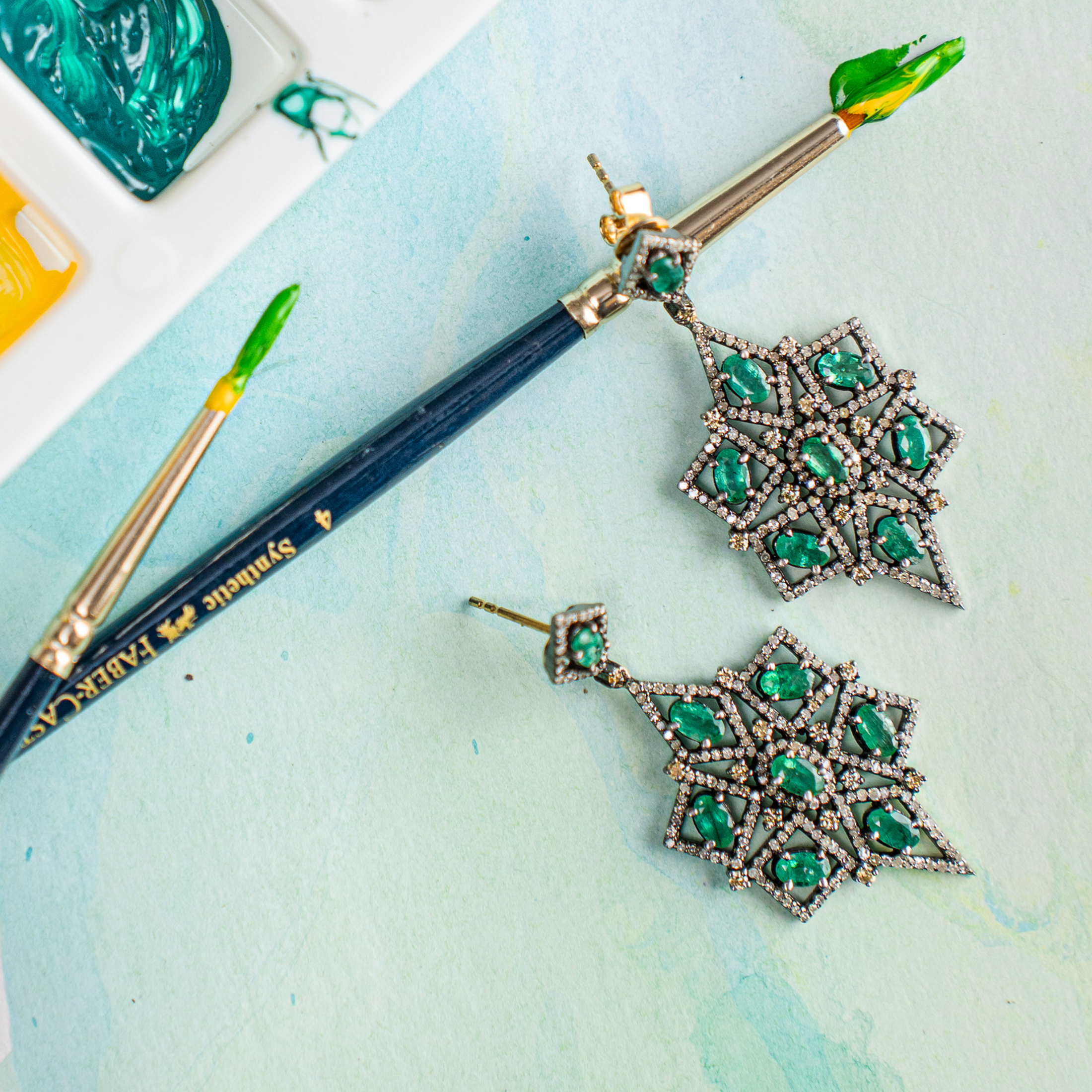 Everett Diamond Emerald Earrings
