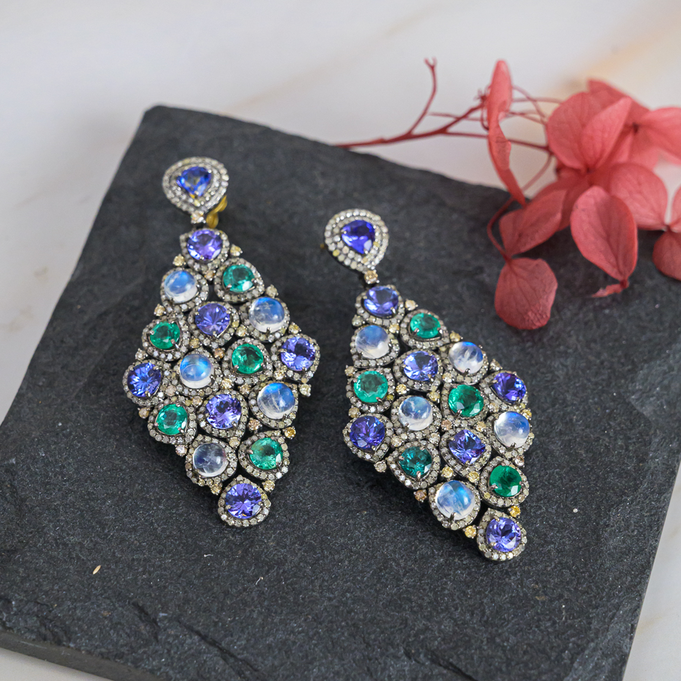 Saffira Diamond Tanzanite Emerald Opal Earrings