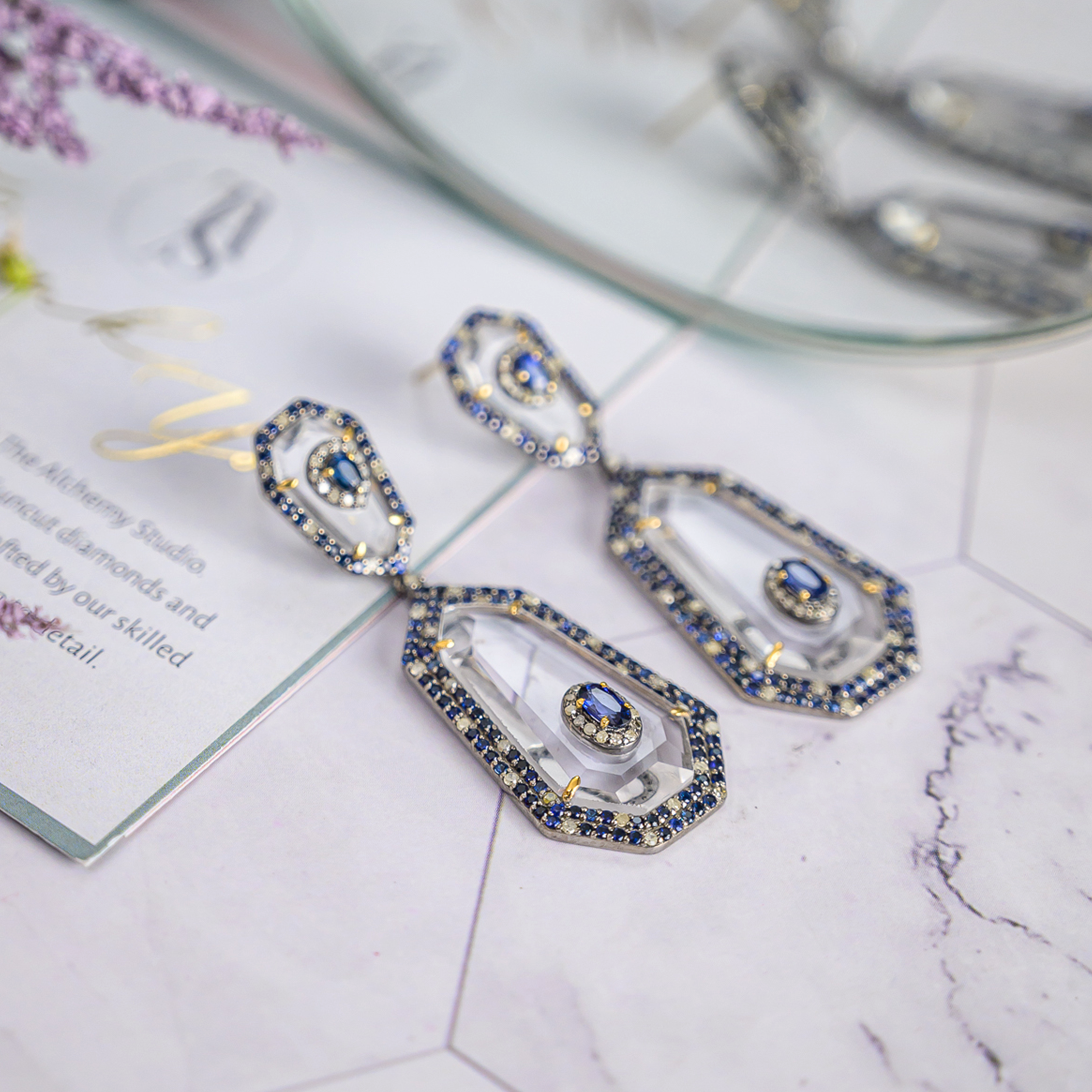 Estele Diamond Sapphire Crystal Earrings