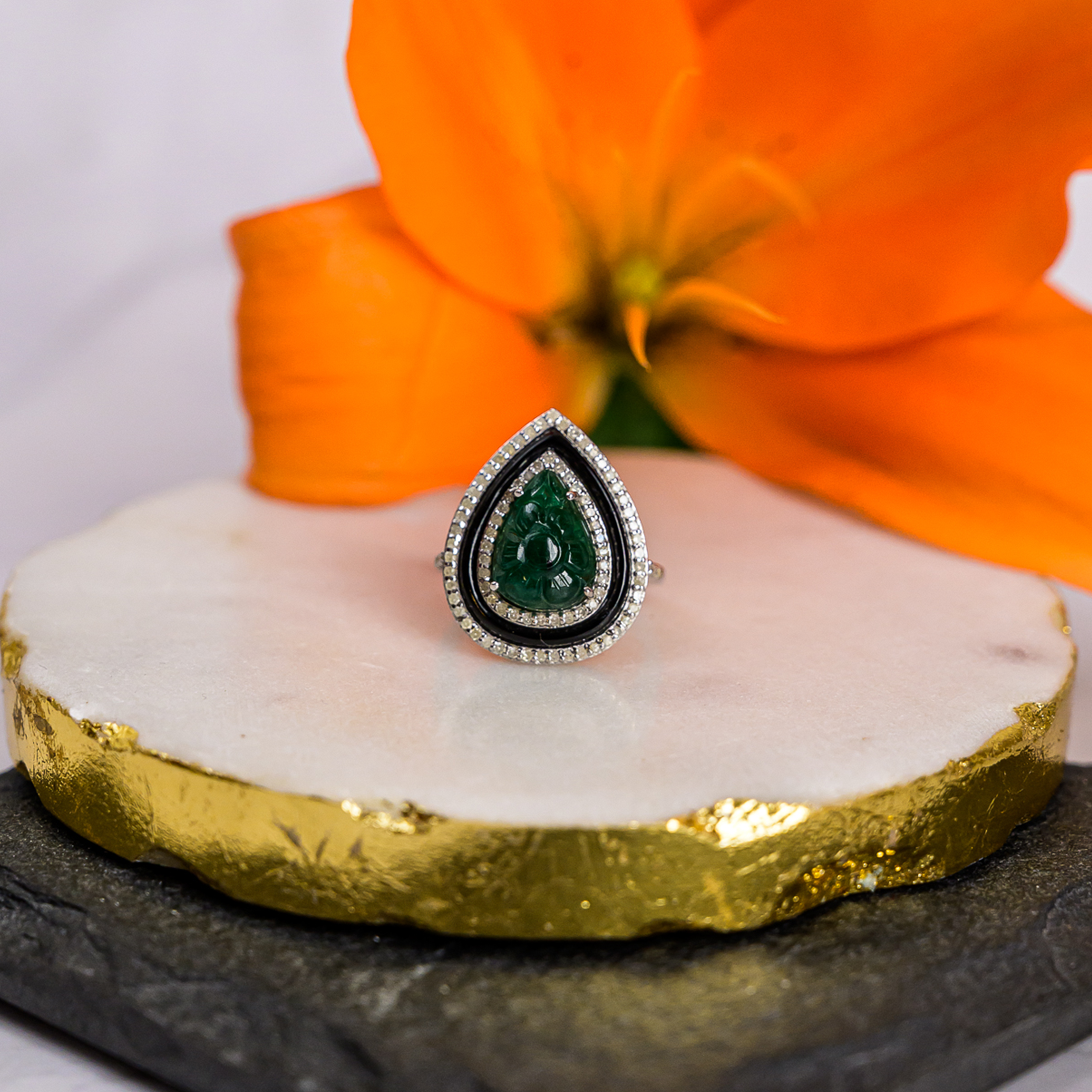 Ira Diamond Emerald Black Onyx Ring