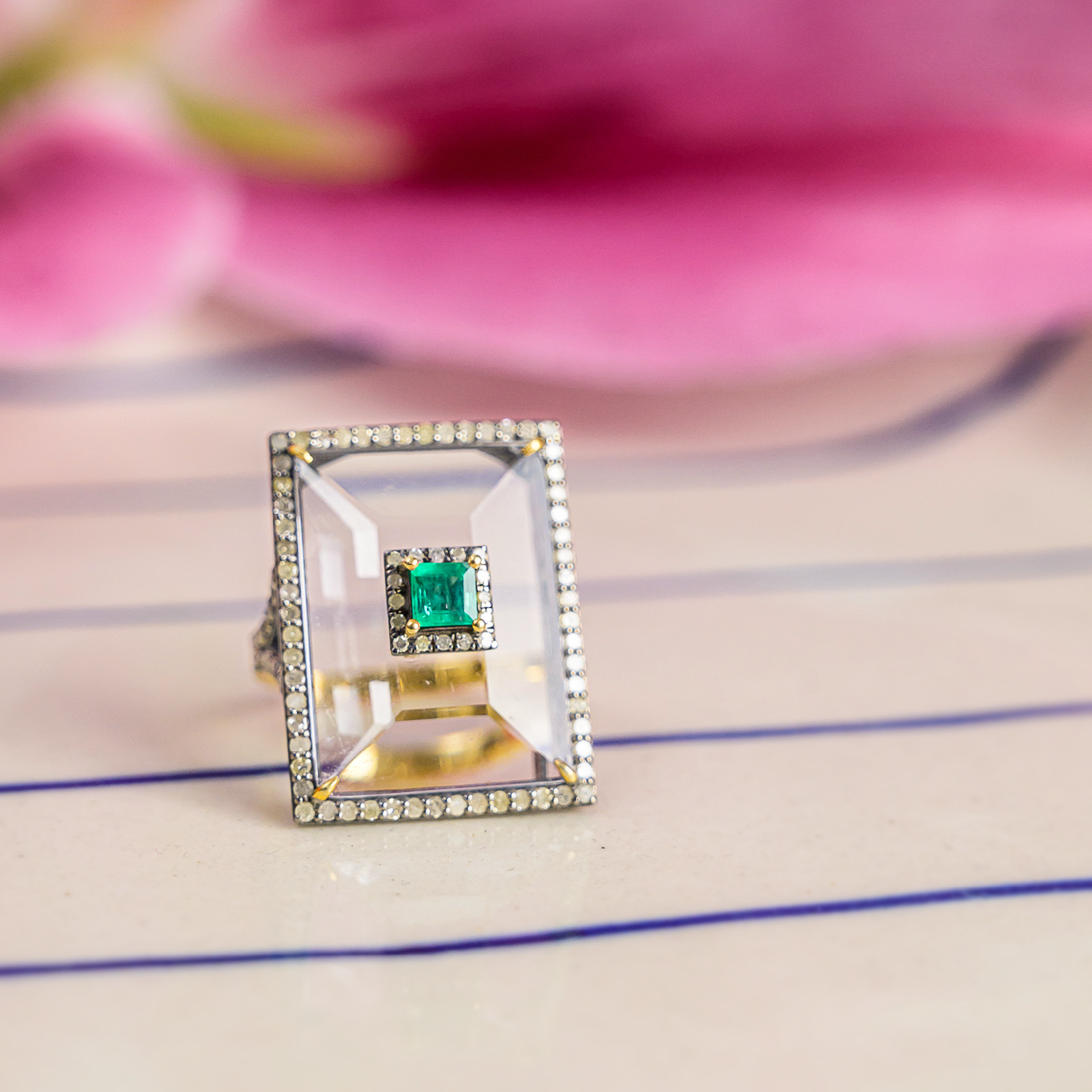 Tiana Diamond Emerald Crystal Ring