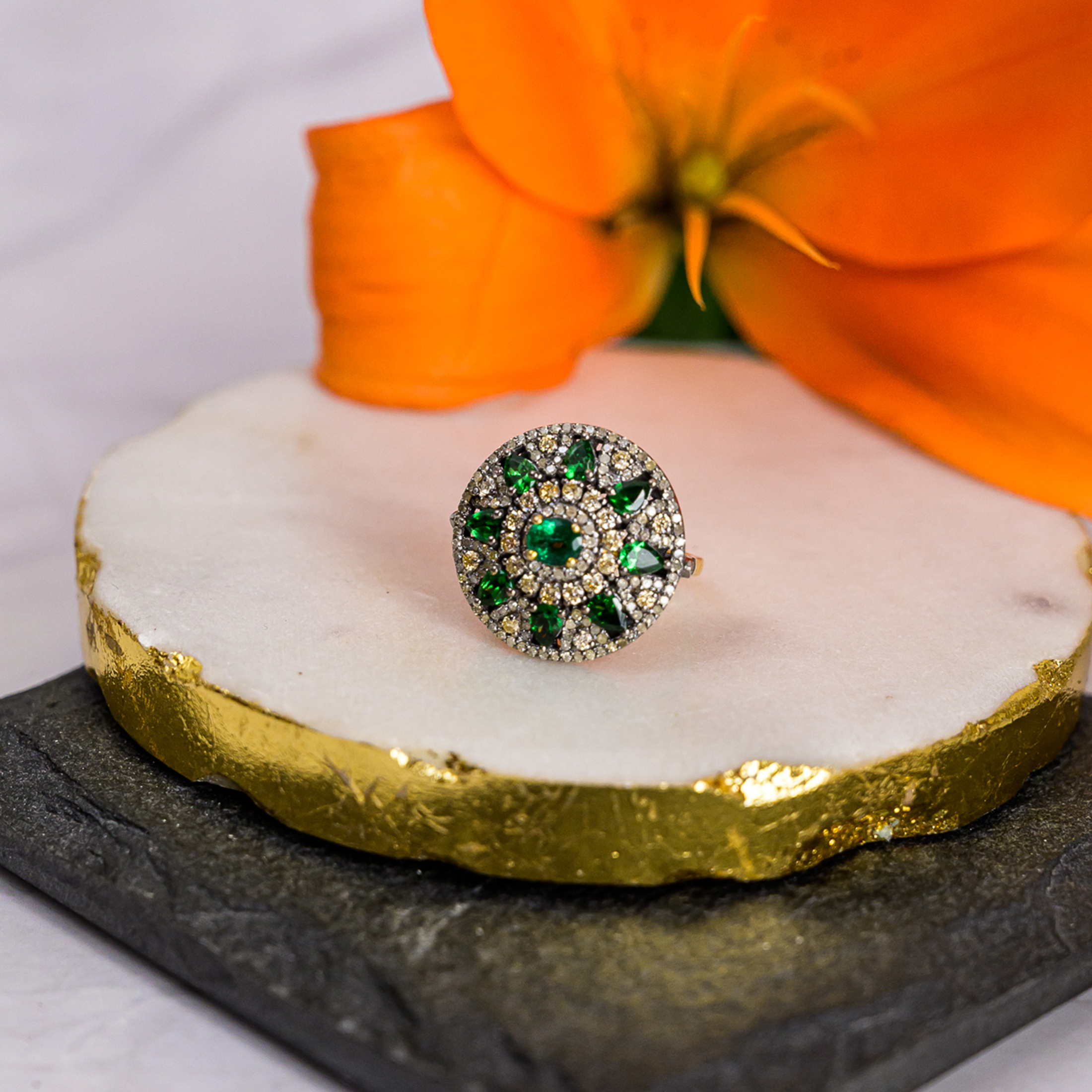 Evergreen Duchess diamond emerald Ring