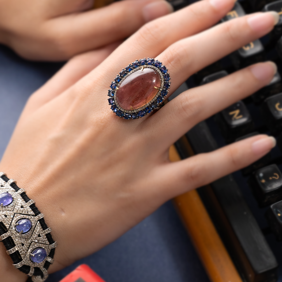 Cian Diamond Tourmaline Blue Sapphire Ring