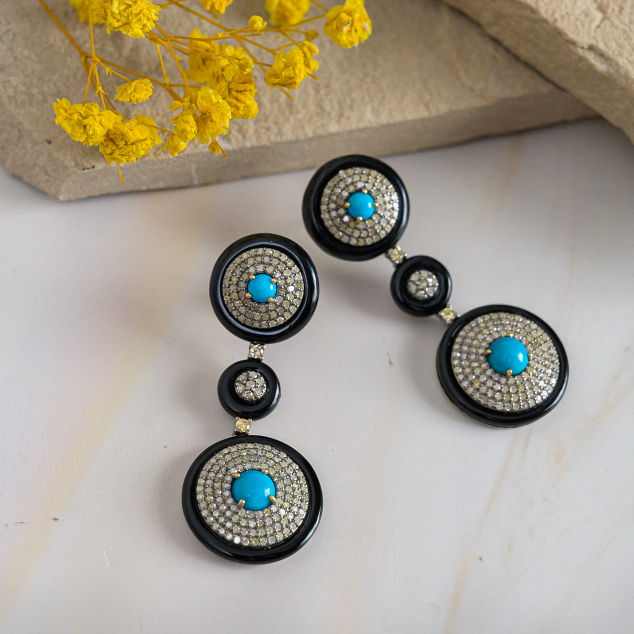 Alora Diamond Turquoise Black Onyx Earrings