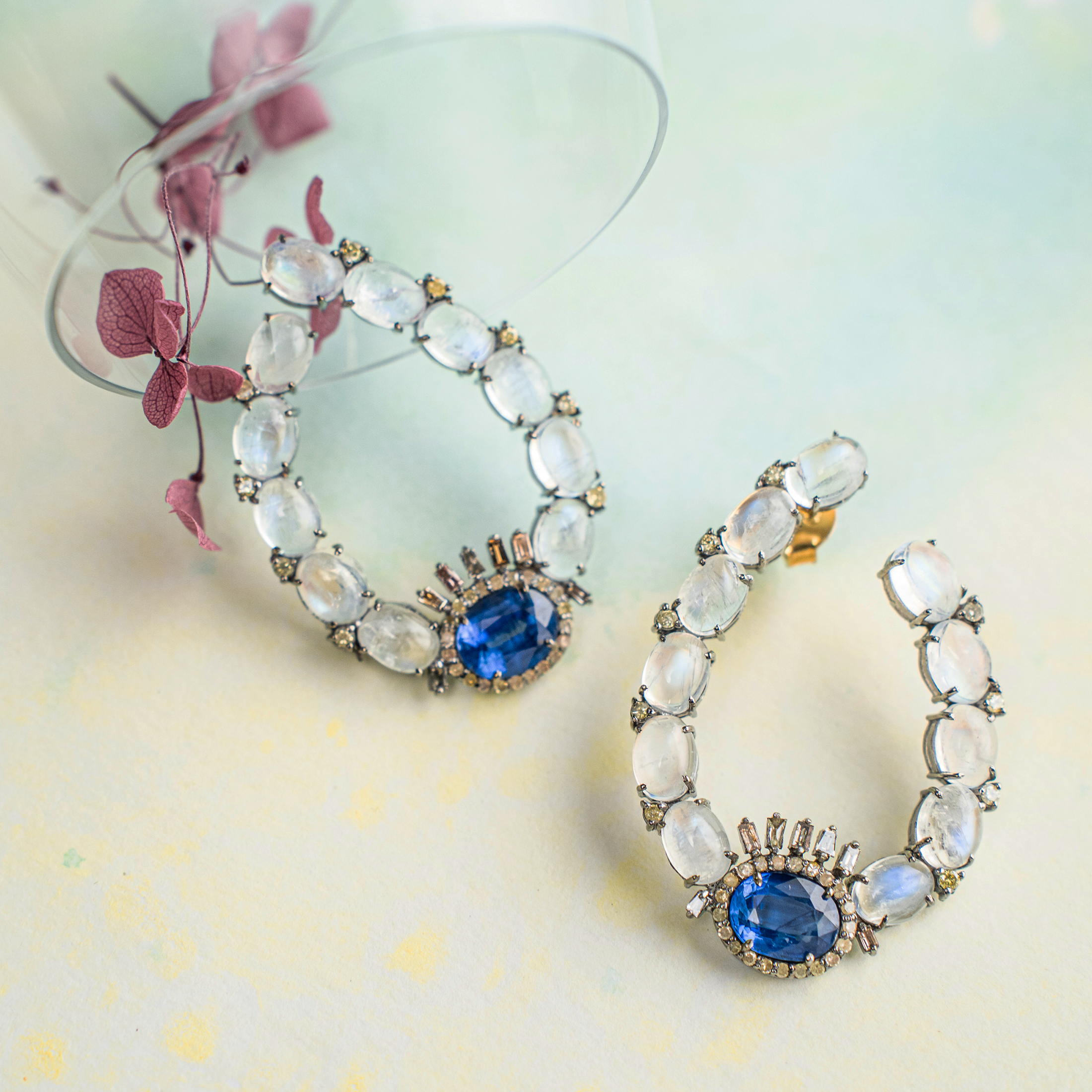 Albinia Diamond Sapphire Moonstone Earrings