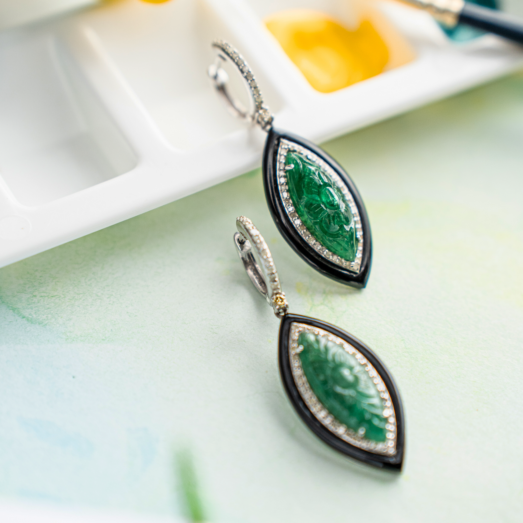 Asta Diamond Emerald Black Onyx Earrings