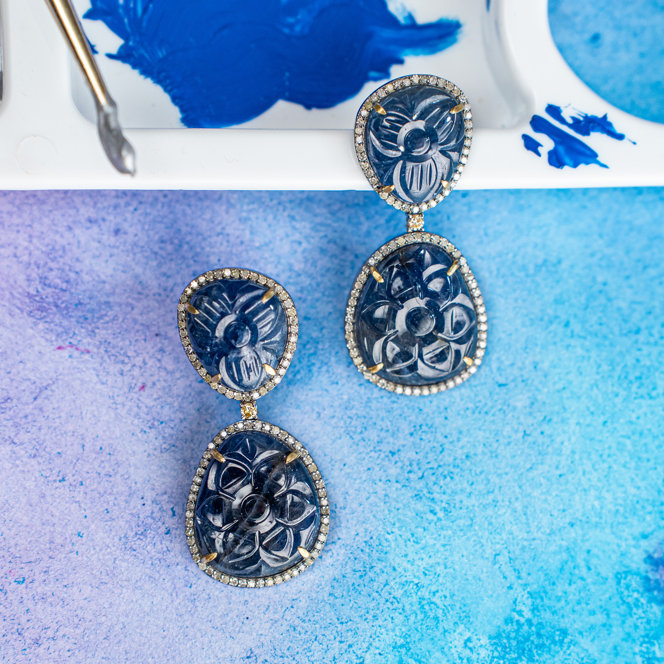 Emery Diamond Blue Sapphire Earrings