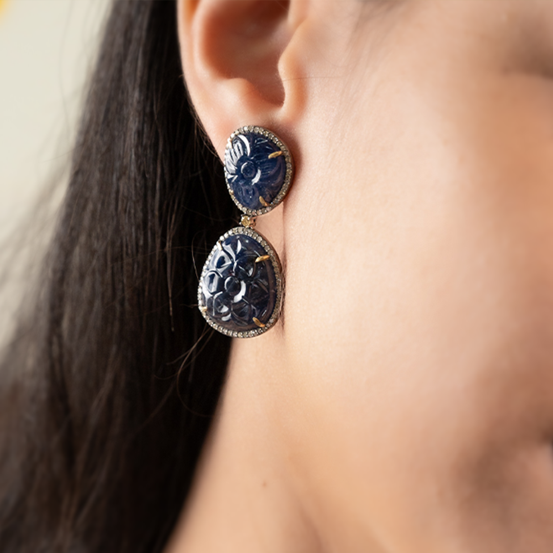 Emery Diamond Blue Sapphire Earrings