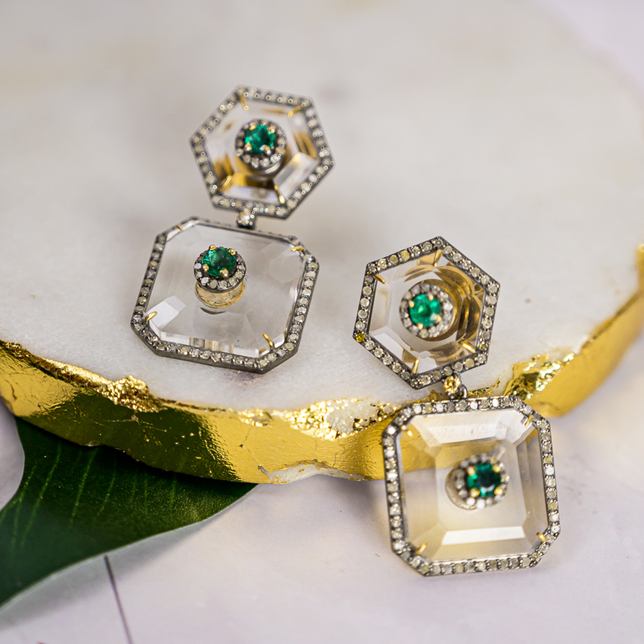Chlaire Diamond Emerald Crystal Earrings