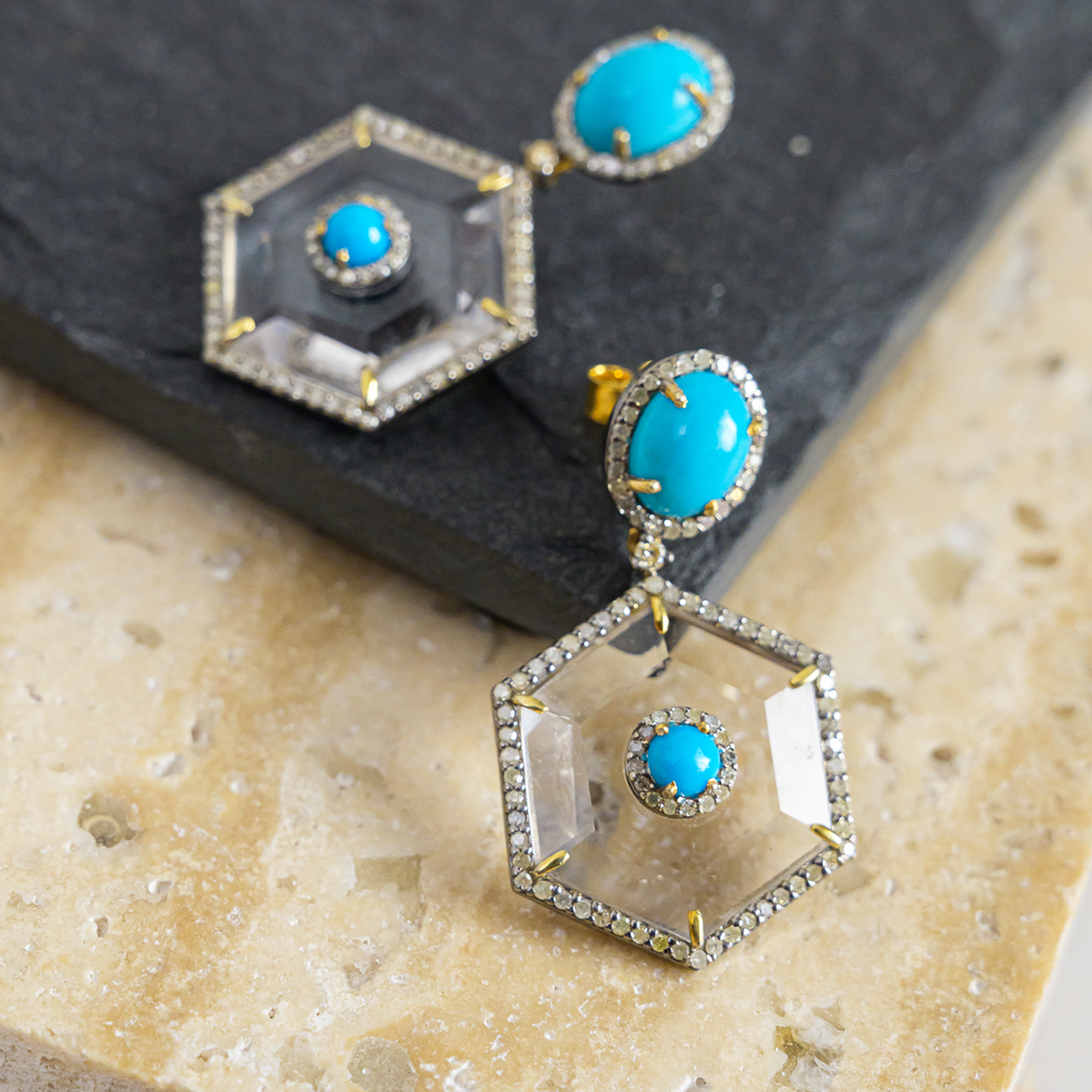 Bijou Diamond Turquoise Crystal Earrings