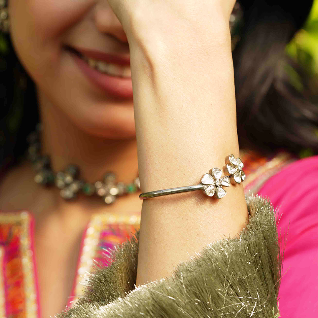 Dual Flower Polki Cuff