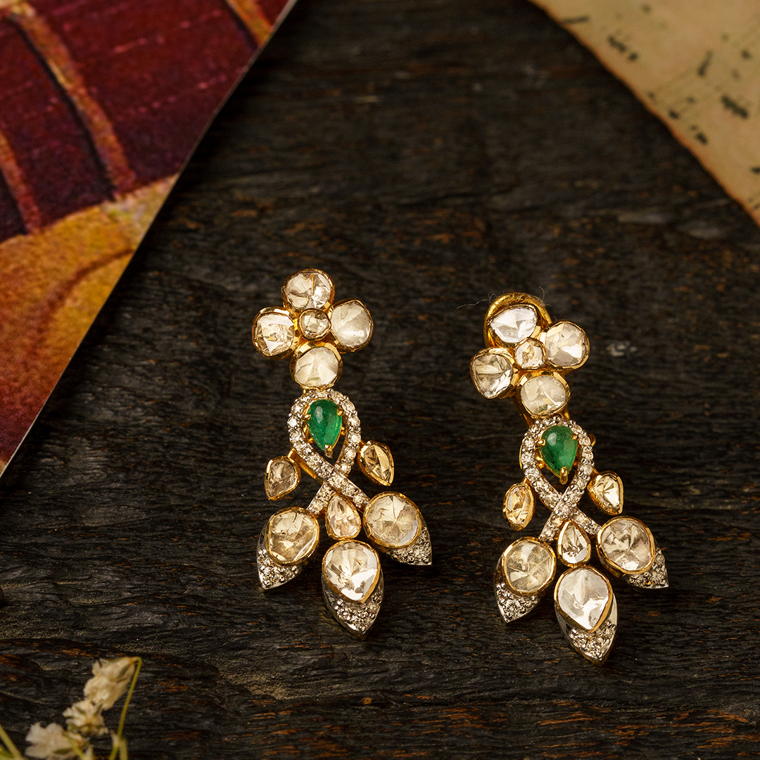 Sunrise Emerald Polki Drop Earrings