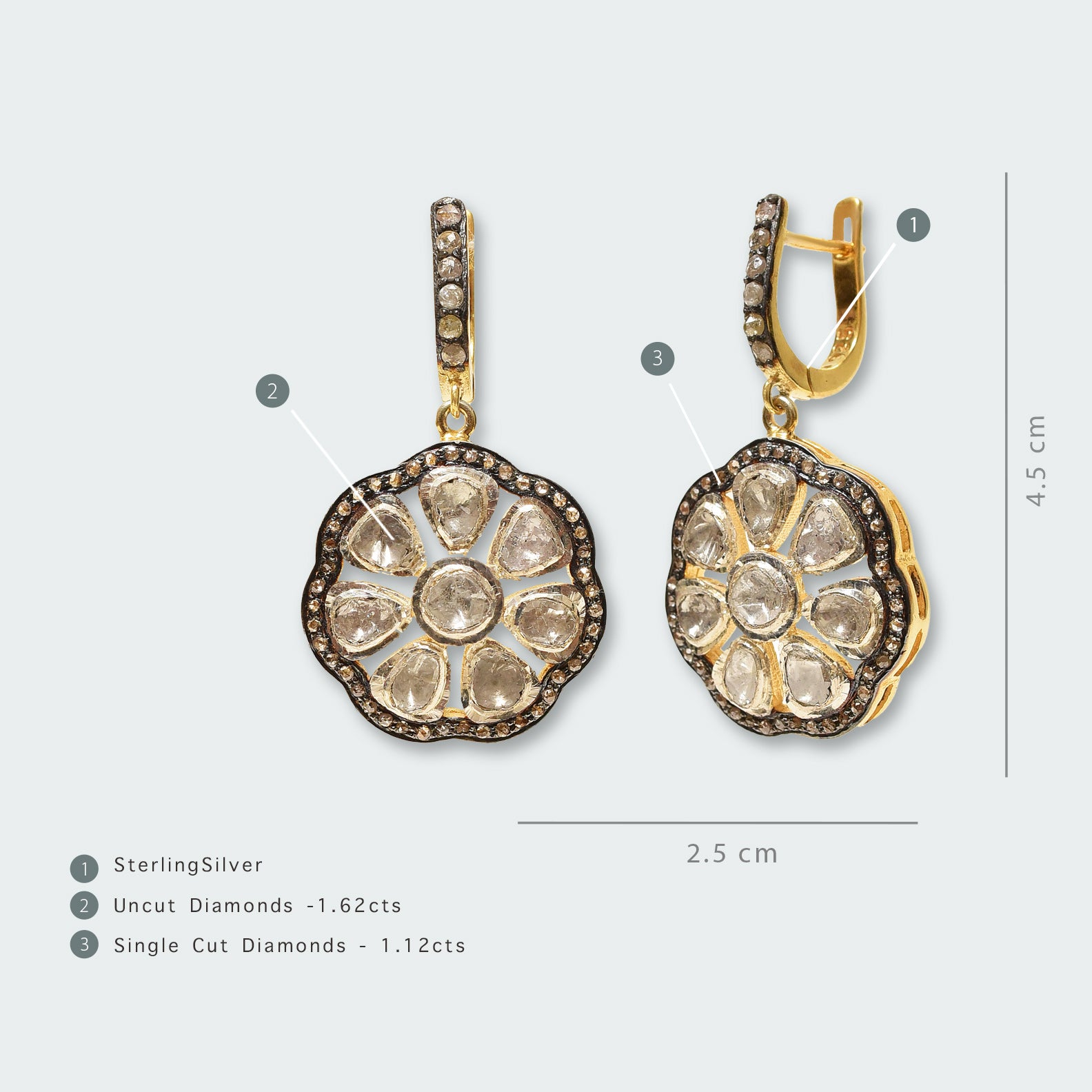 TAS Geo Flora Polki Dangling Earrings