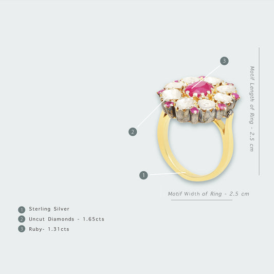TAS Signature Ruby Flower Uncut Diamond Ring