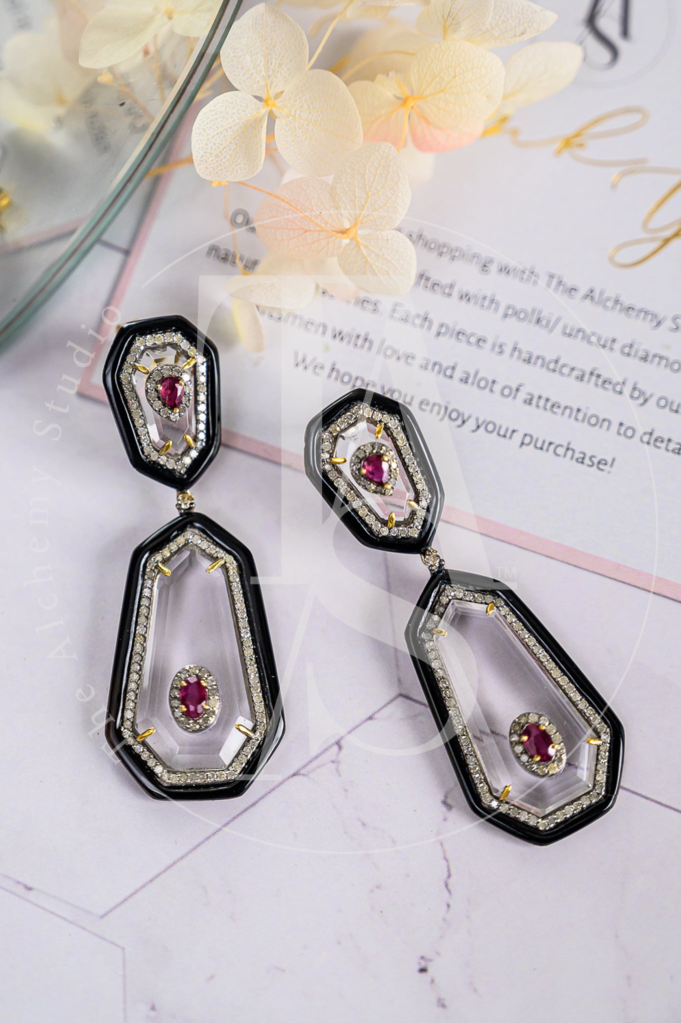 Caitlyn Ruby and Onyx Earrings