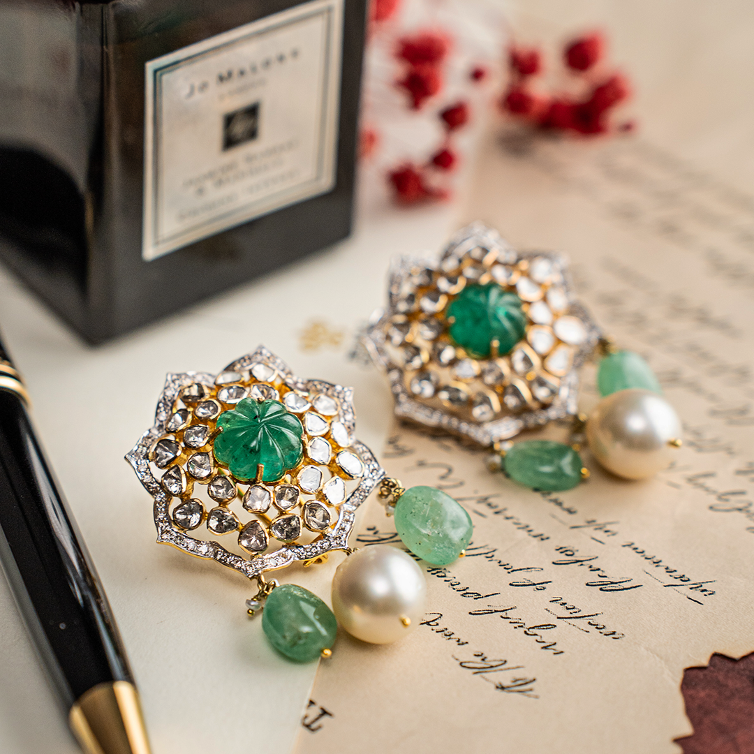 Tamira Emerald Polki Earrings