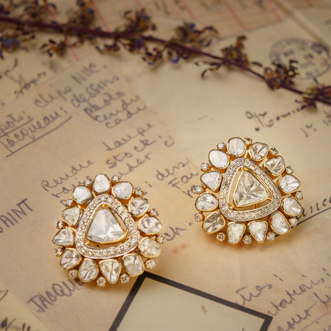 Triangle Flower Polki Earrings