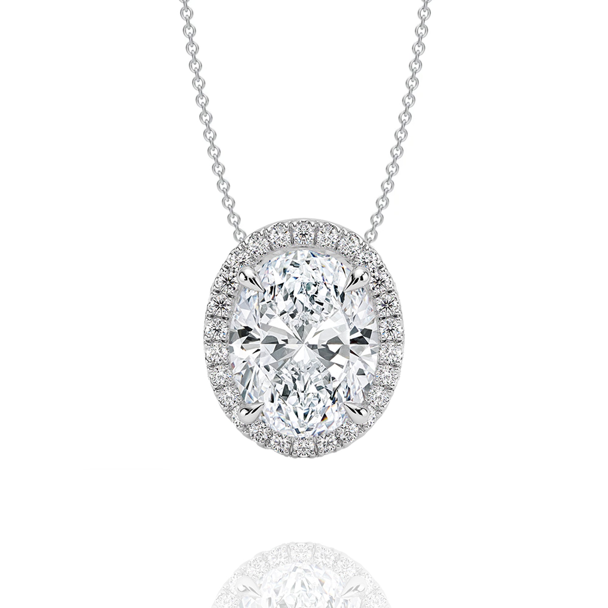 Classic Oval Lab Grown Solitaire Pendant with Halo