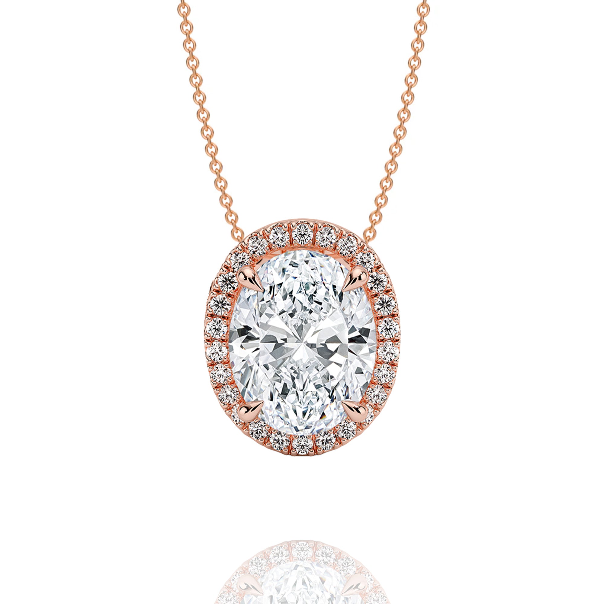Classic Oval Lab Grown Solitaire Pendant with Halo