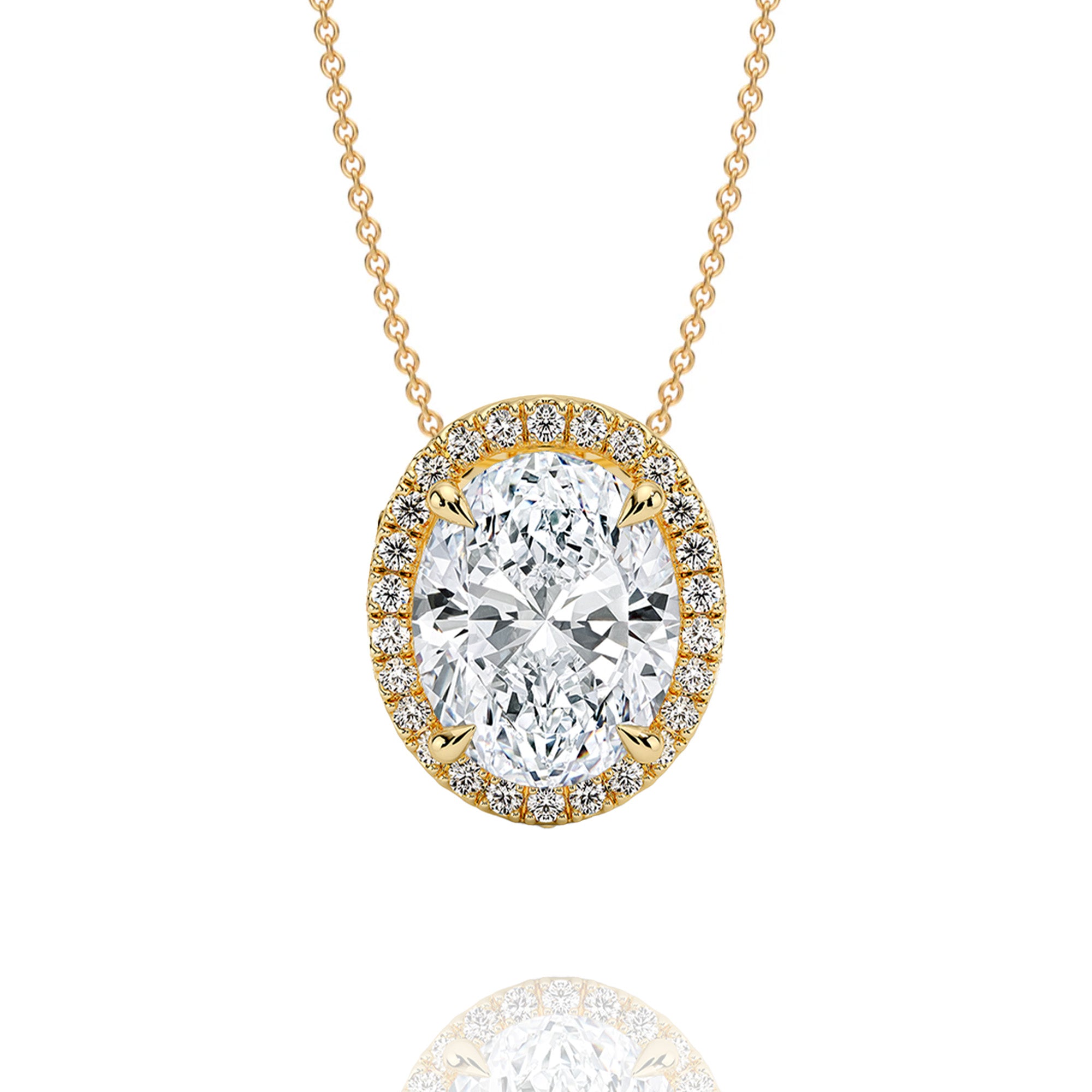 Classic Oval Lab Grown Solitaire Pendant with Halo