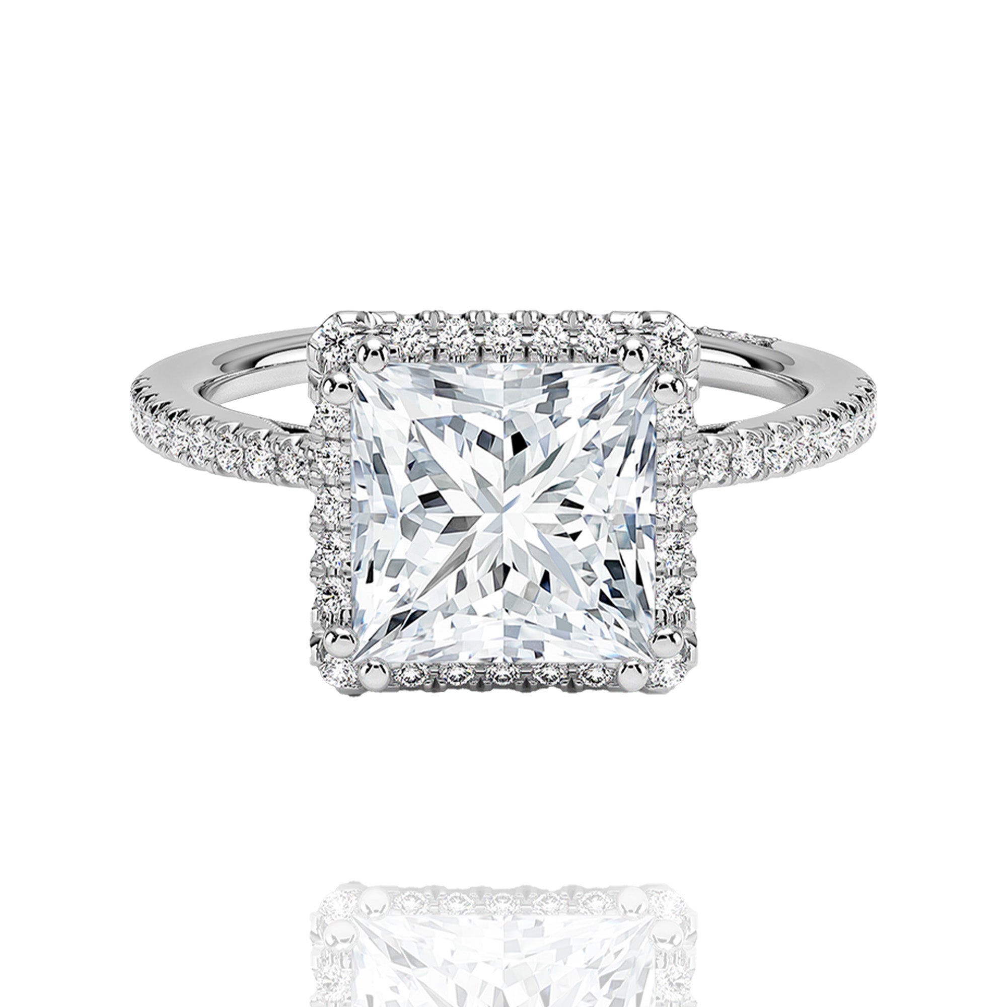 classic halo princess lab grown solitaire Ring