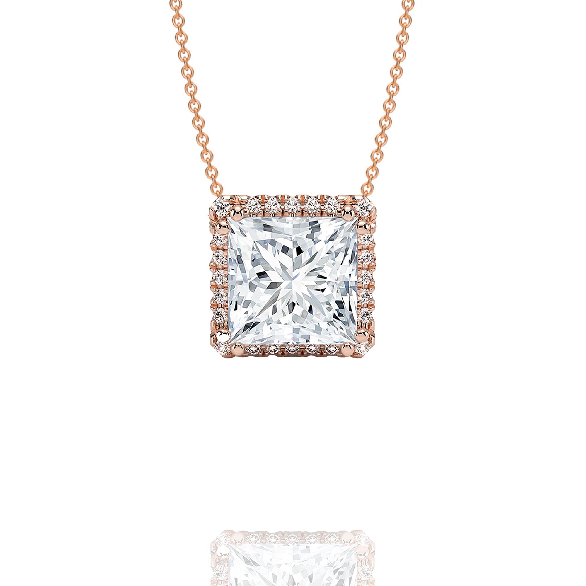 Classic Princess Lab Grown Solitaire Pendant with Halo