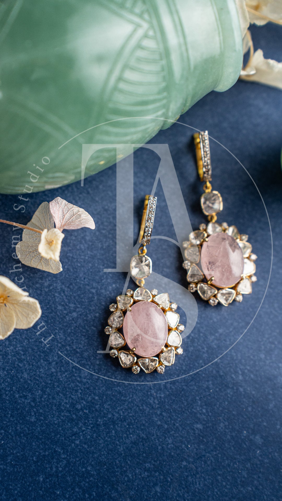 Jeahh Uncut Diamond and Morganite Hanging Flower Earrings
