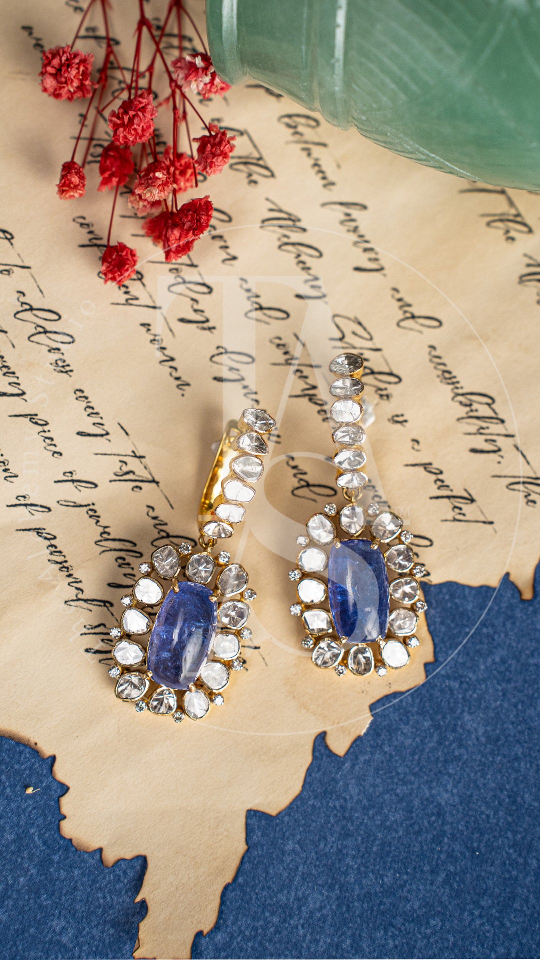 Kiyan Dangling Uncut Diamond and Tanzanite Earrings