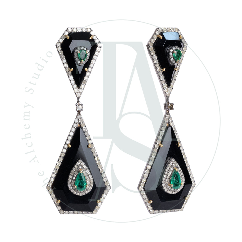 Beatrix Black Onyx and Emerald Earrings