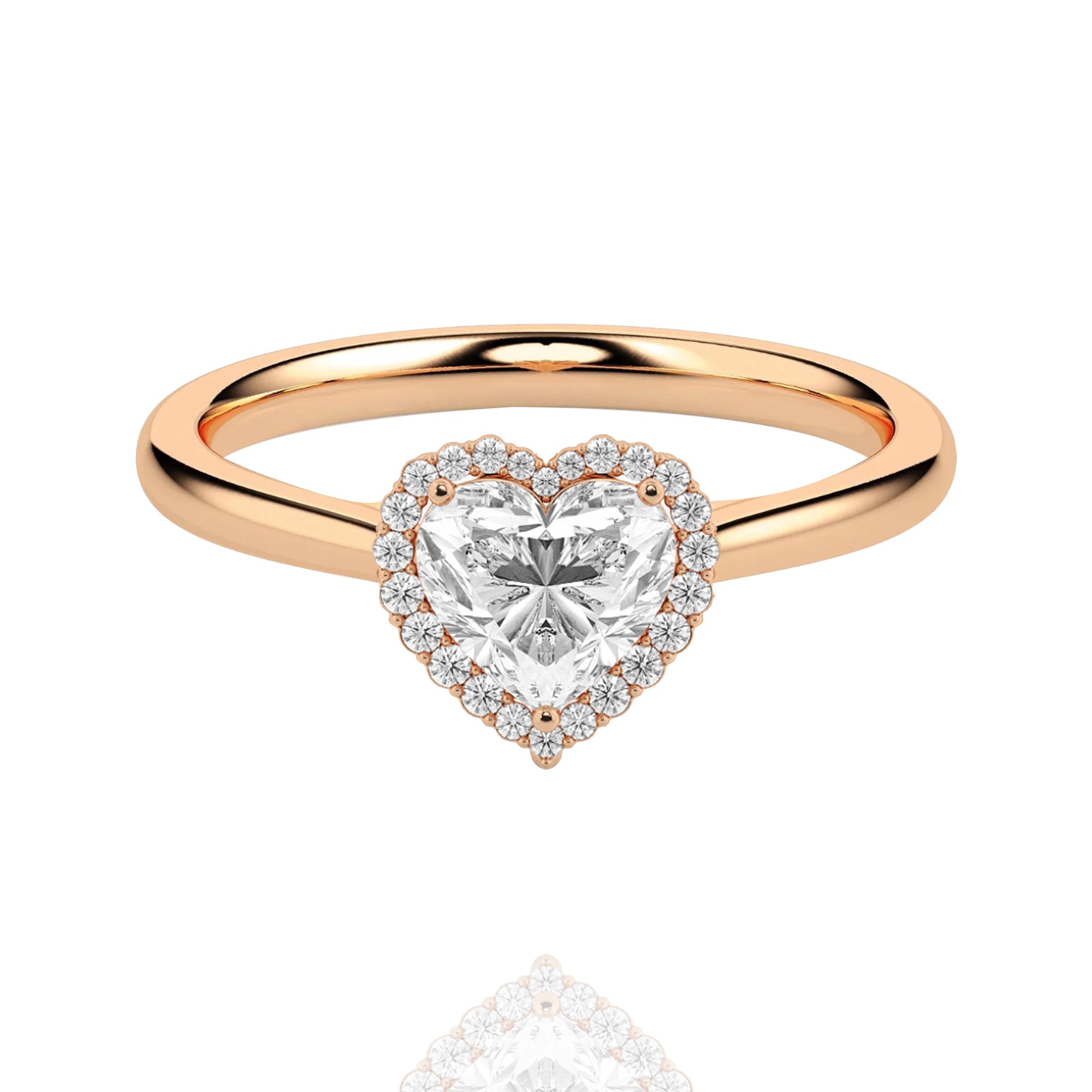 classic halo Heart lab grown solitaire Rings