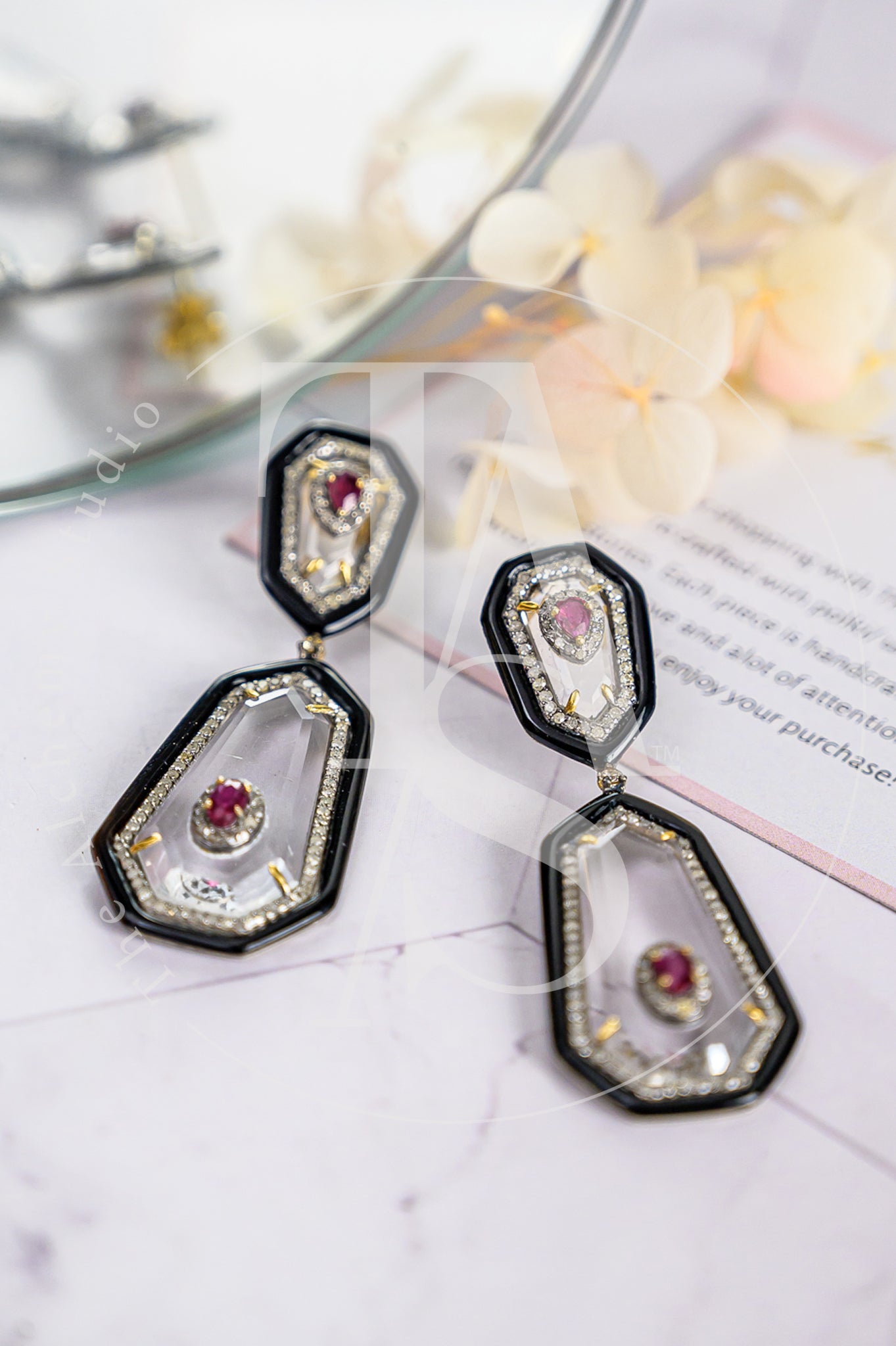 Caitlyn Ruby and Onyx Earrings