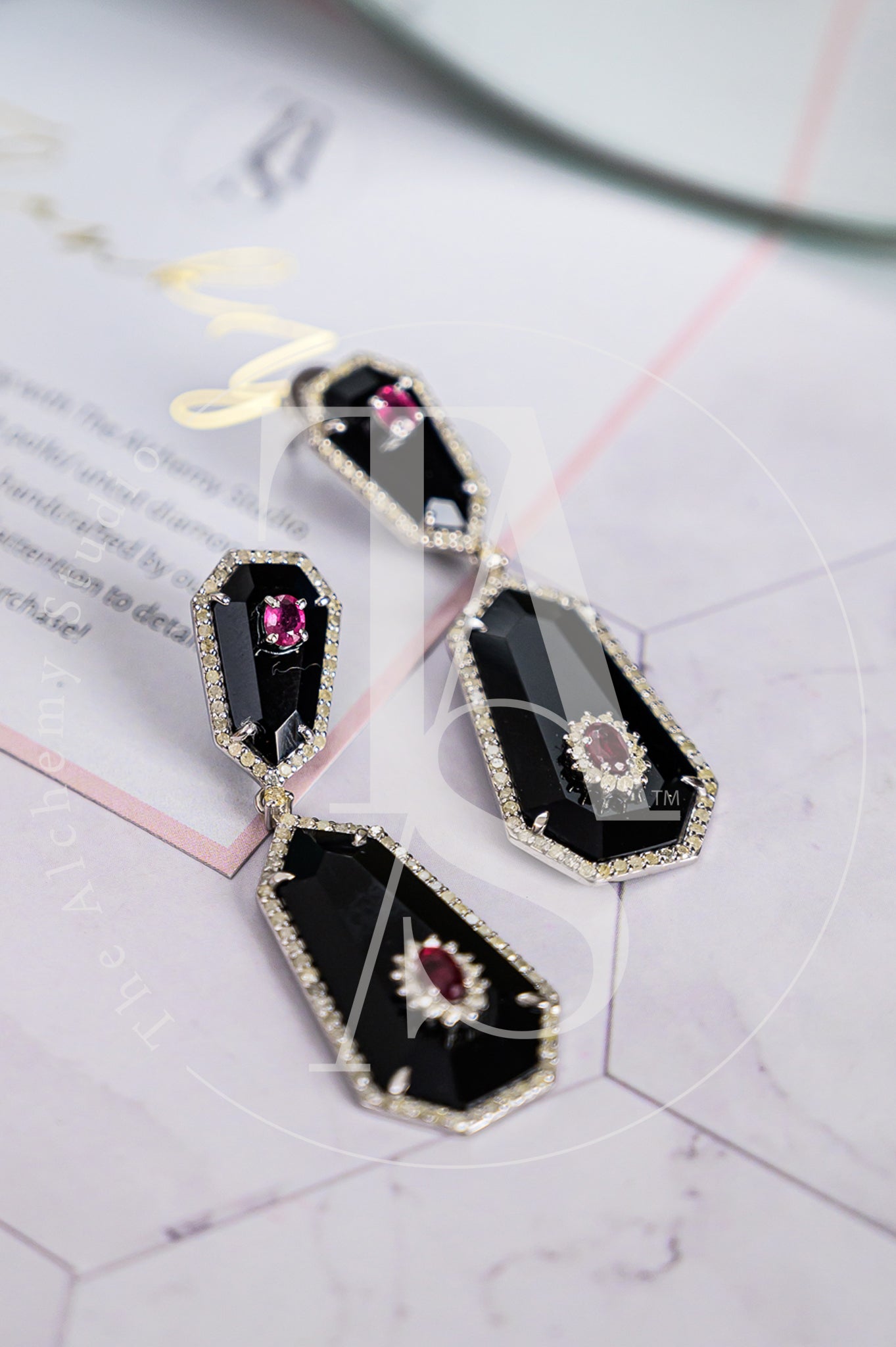 Louise Black Onyx and Ruby Earrings