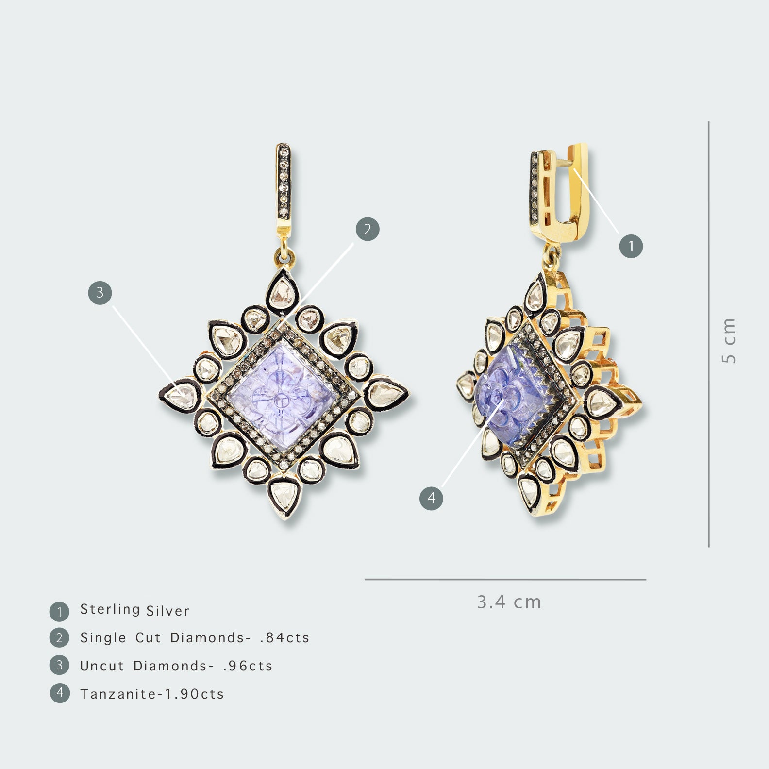 Viole Tanzanite Polki Earrings