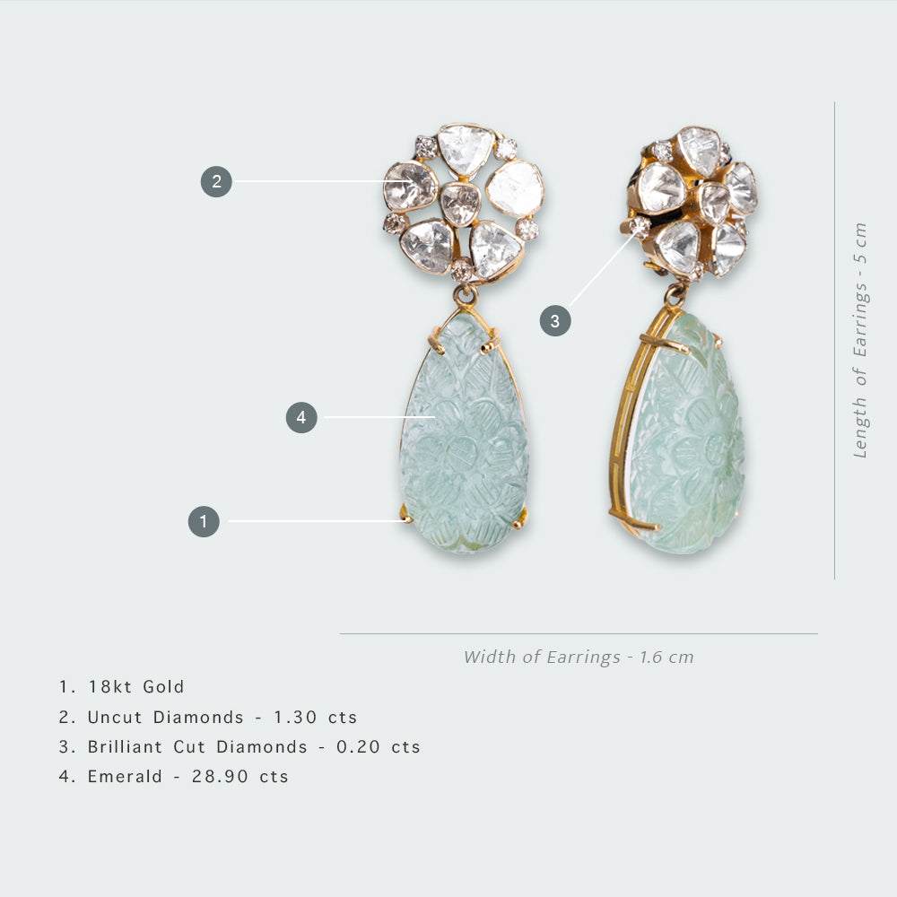 Moira Uncut Diamond Flower Detachable Earrings with Russian Emerald