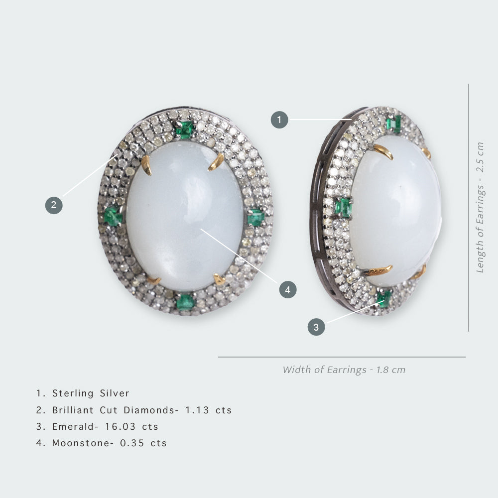 Inara Emerald Moonstone Diamond Earrings